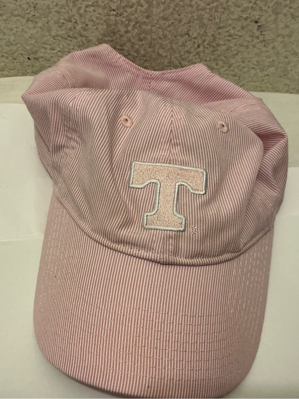 The Game Pink Striped Baseball Cap with 'T’Logo Patch